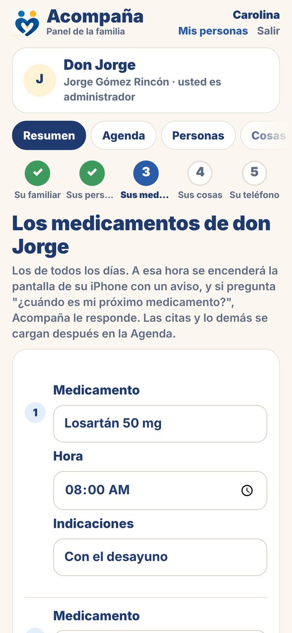 Paso del asistente: los medicamentos con hora e indicaciones